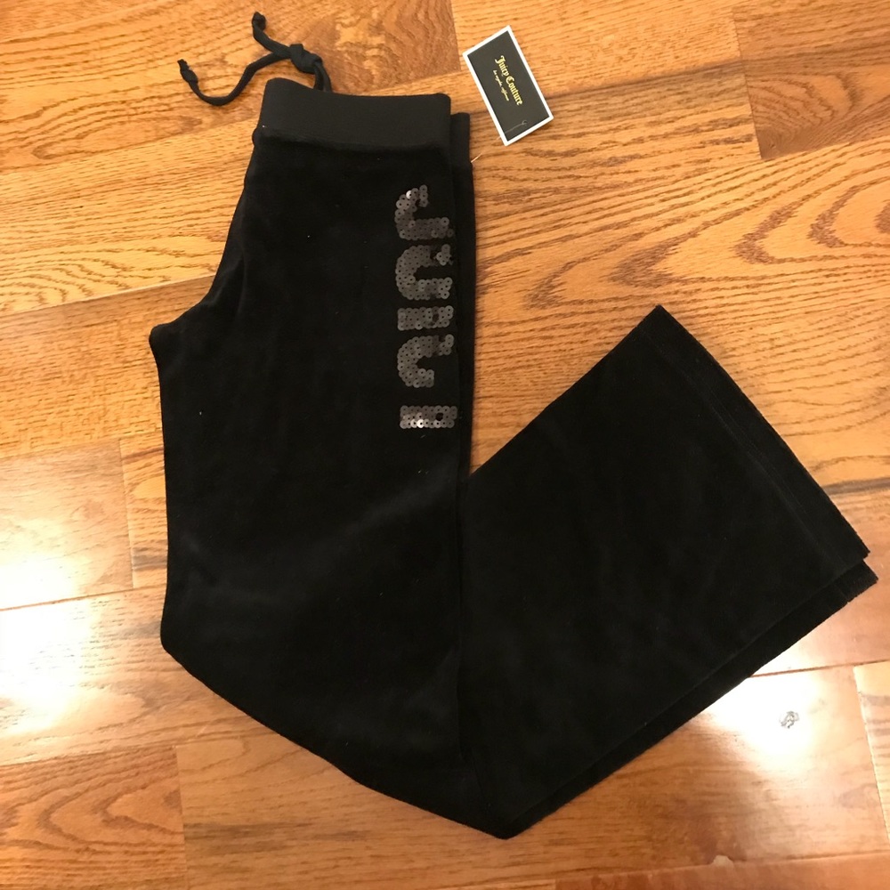 Black Sequins Juicy Logo Velvet Tracksuit Pants